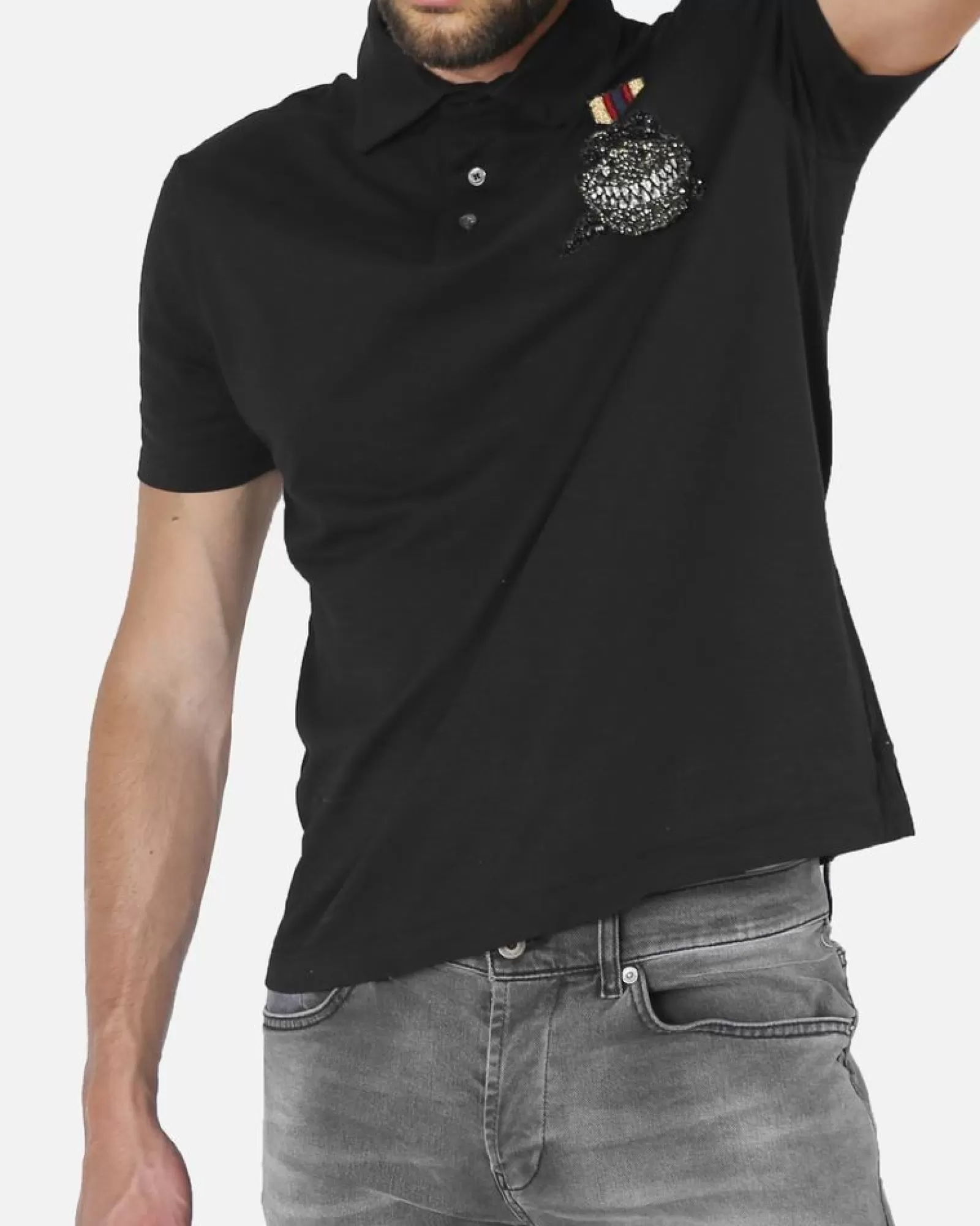 La Piscine Paris Polo en coton à broderie requin L'Edition Noir Shop