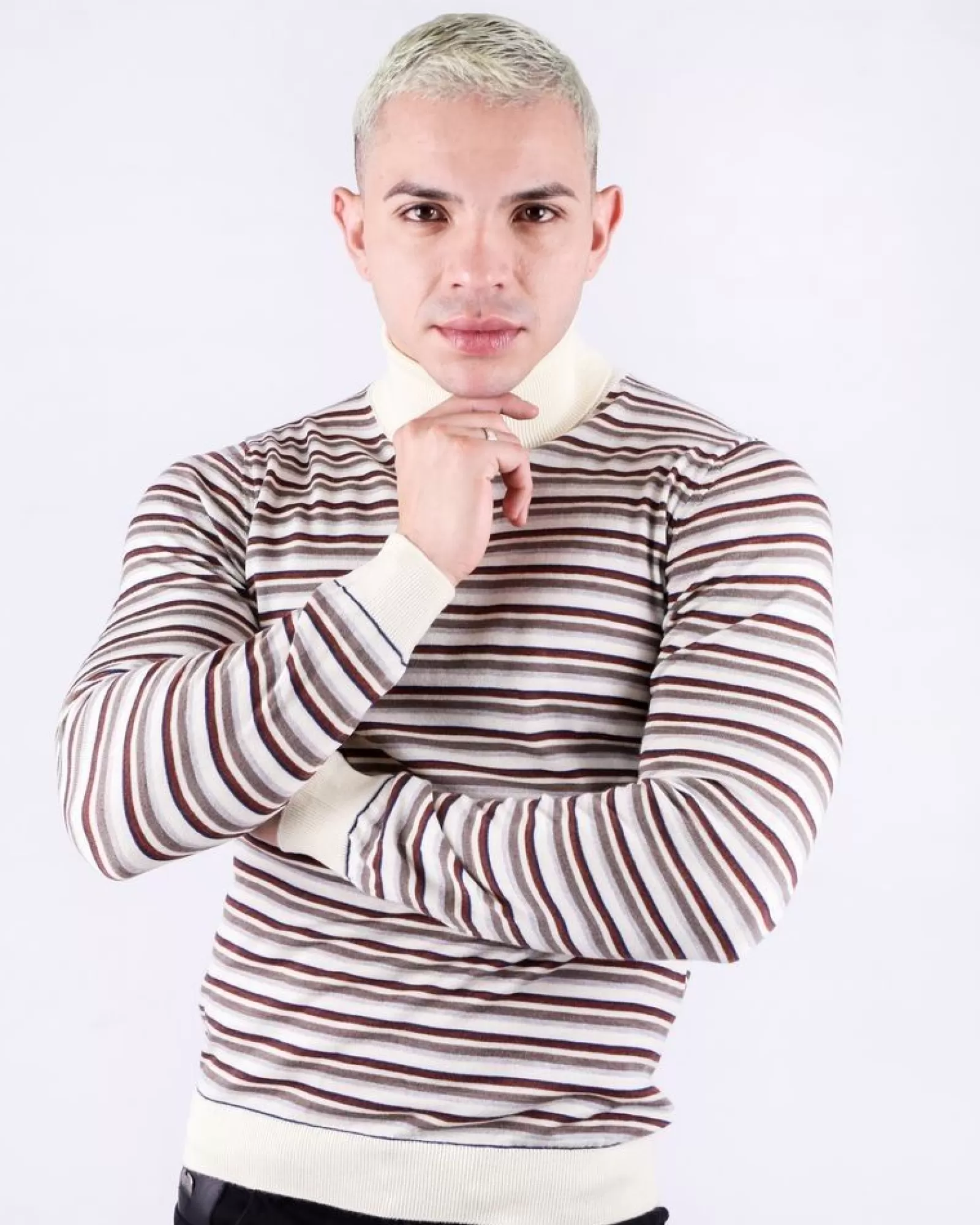 La Piscine Paris Pull col roulé à rayures tricolores Daniele Fiesoli Beige Discount