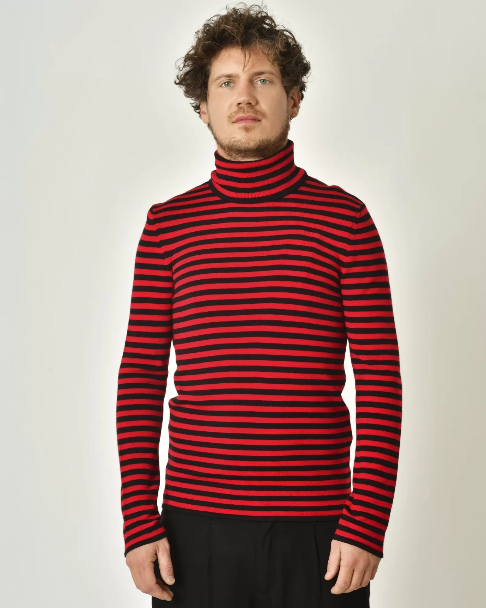 La Piscine Paris Pull en laine à rayures Saint Laurent Rouge Online