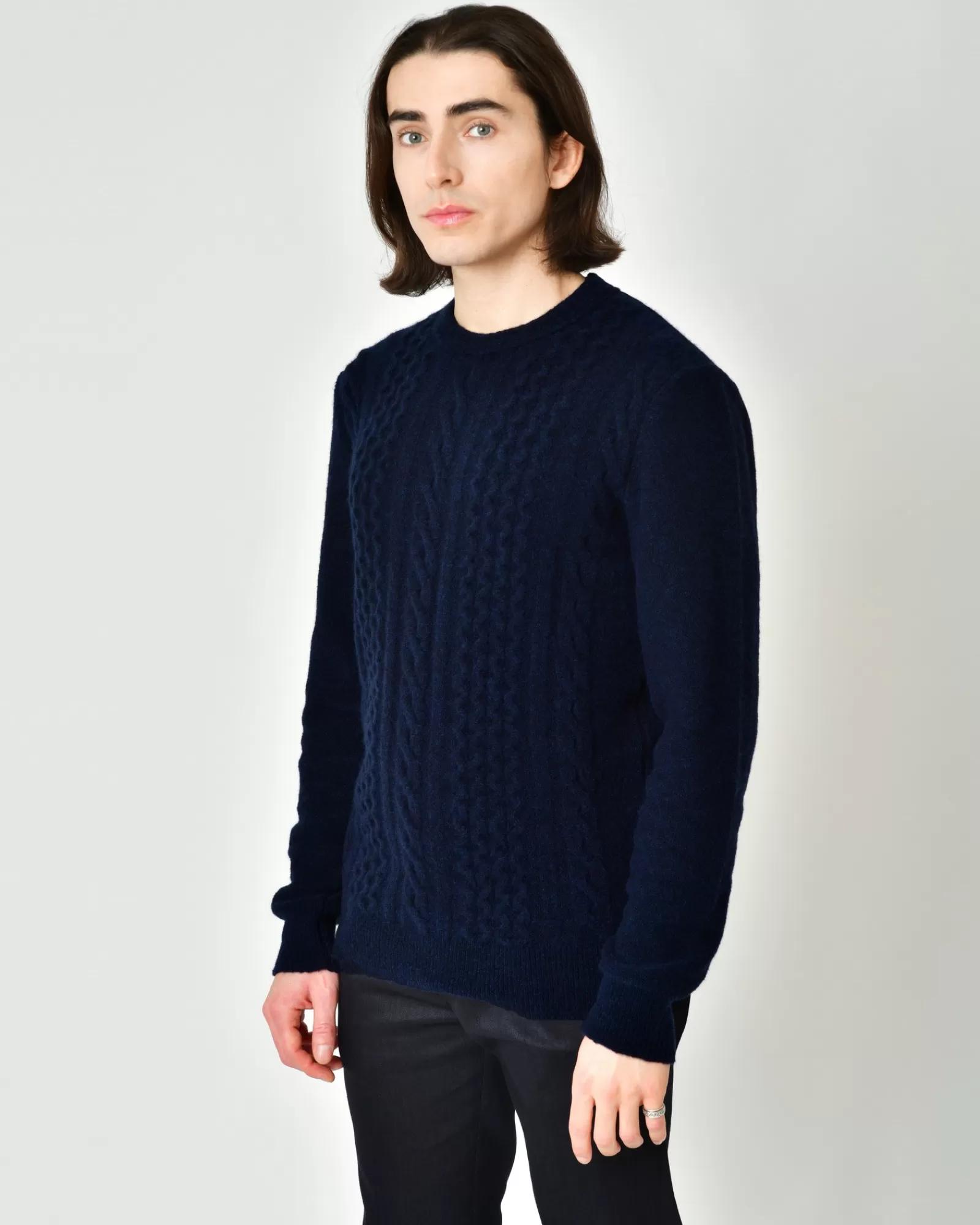 La Piscine Paris Pull en laine mélangée à motif torsadé Vneck Bleu Online