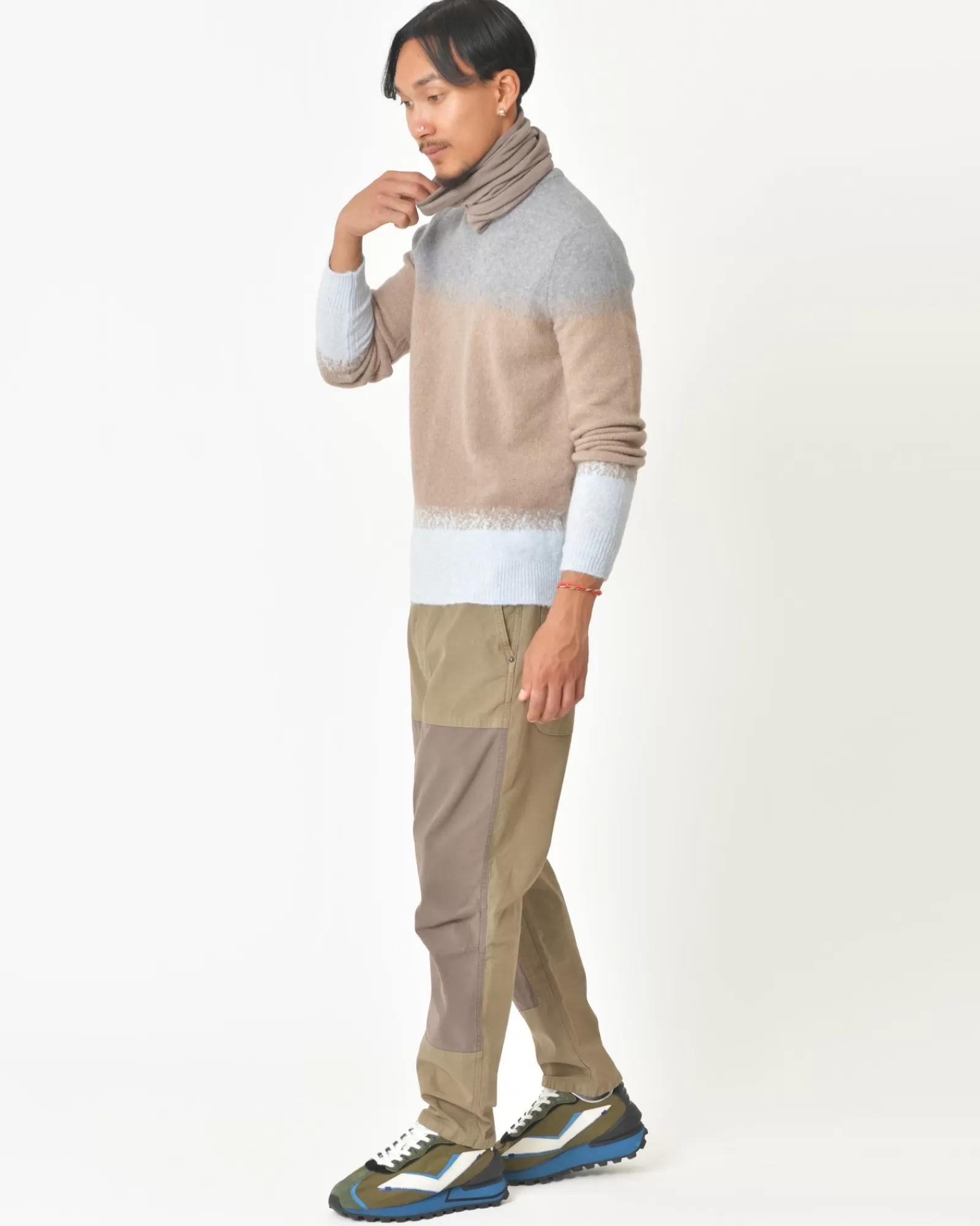 La Piscine Paris Pull en laine vierge mélangée tricolore Vneck Taupe Outlet