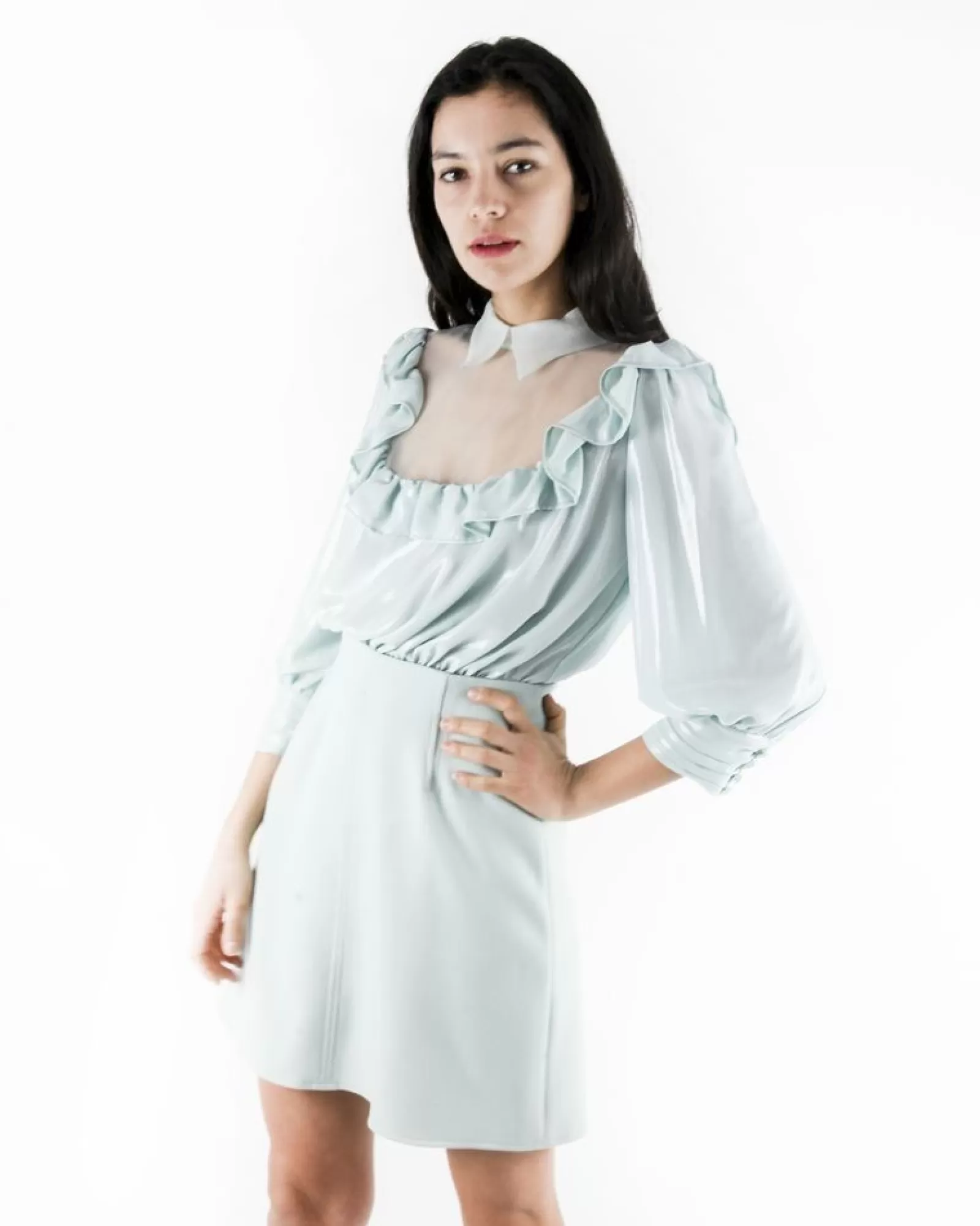 La Piscine Paris Robe courte amovible en mousseline lamé Elisabetta Franchi Bleu Outlet