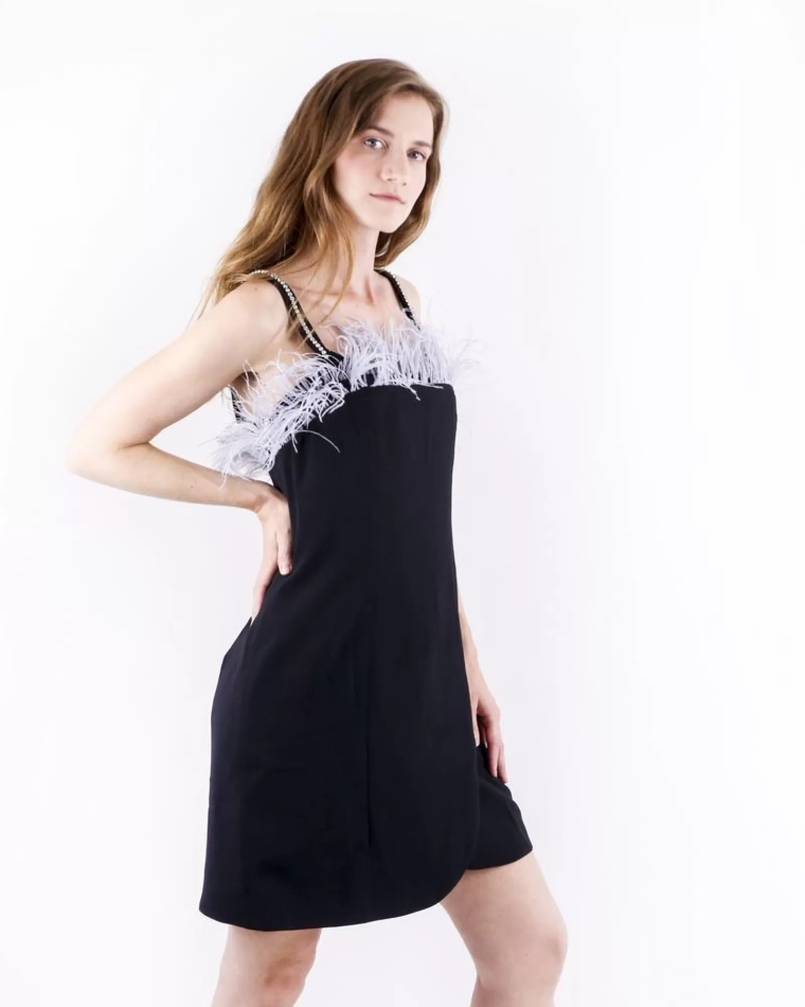 La Piscine Paris Robe courte e à plumes et strass Isabelle Blanche Noir Outlet