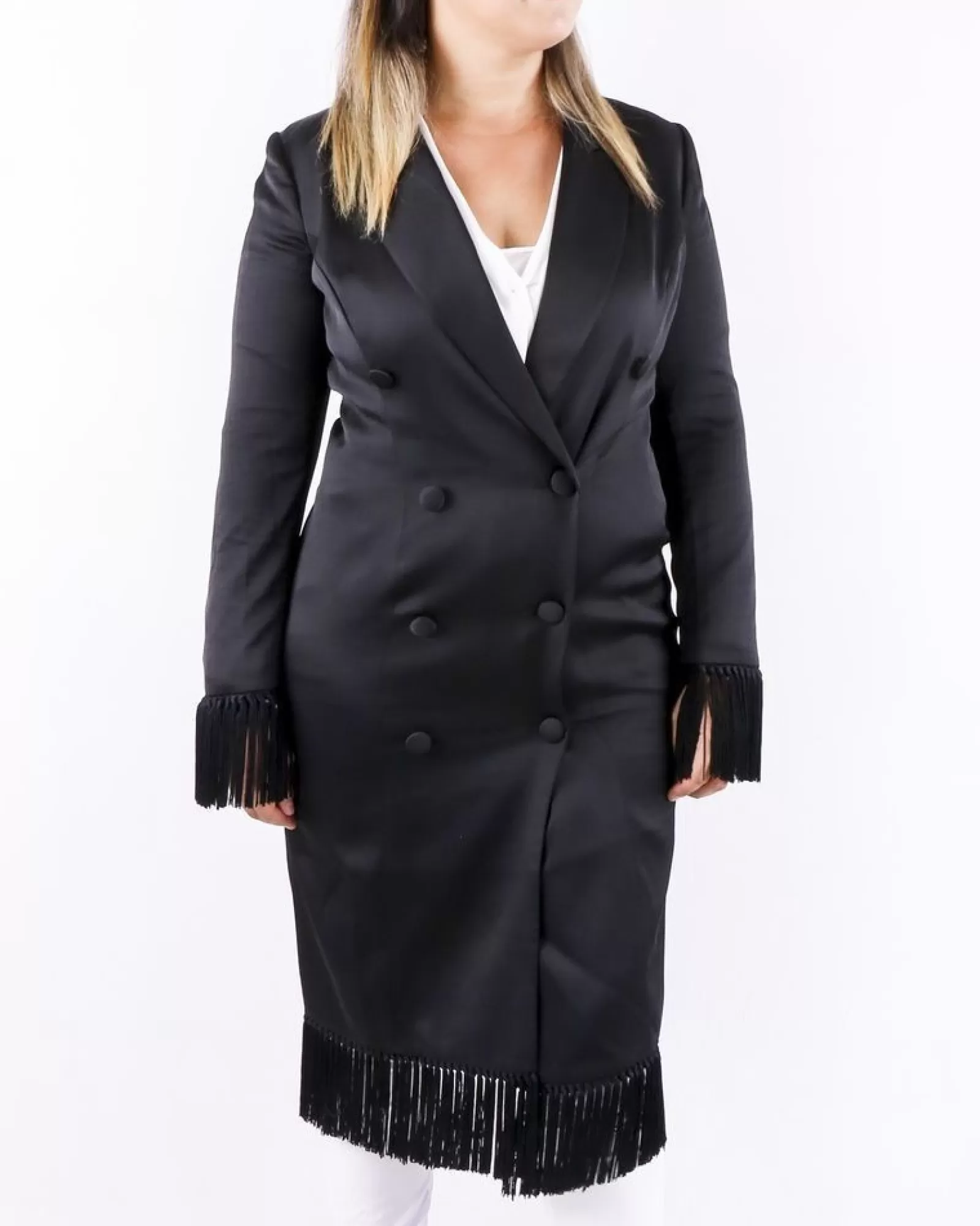 La Piscine Paris Robe croisée en crêpe à franges Misha Noir Cheap