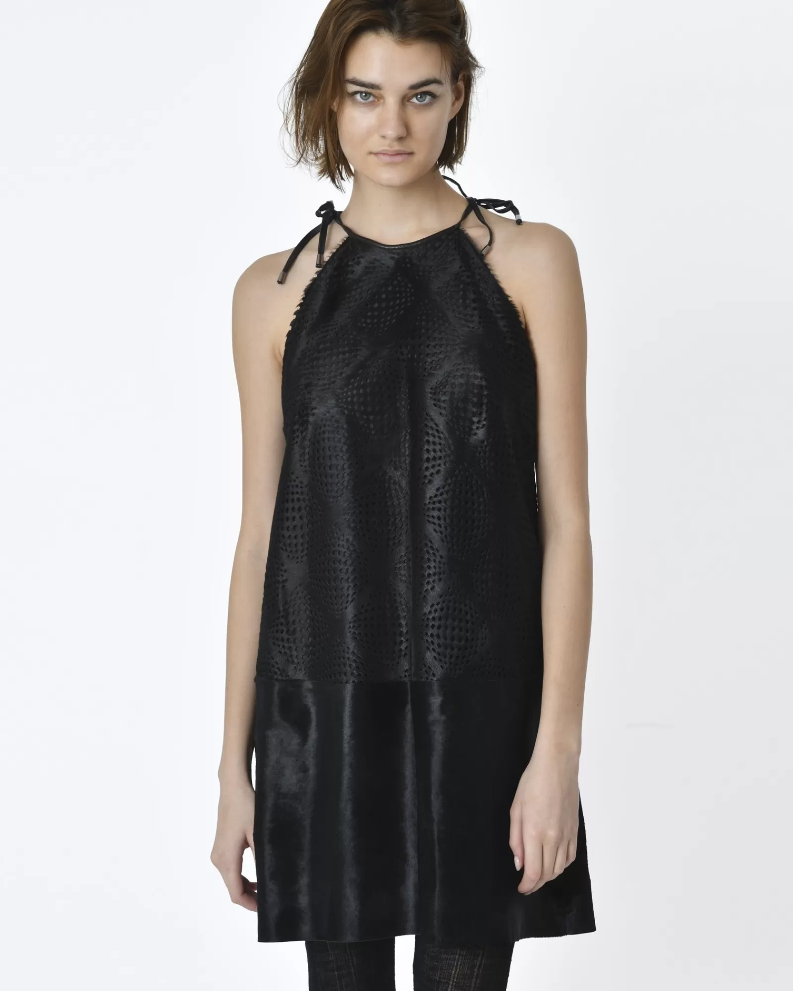 La Piscine Paris Robe cuir ajouré à bretelles Plein Sud Noir Discount