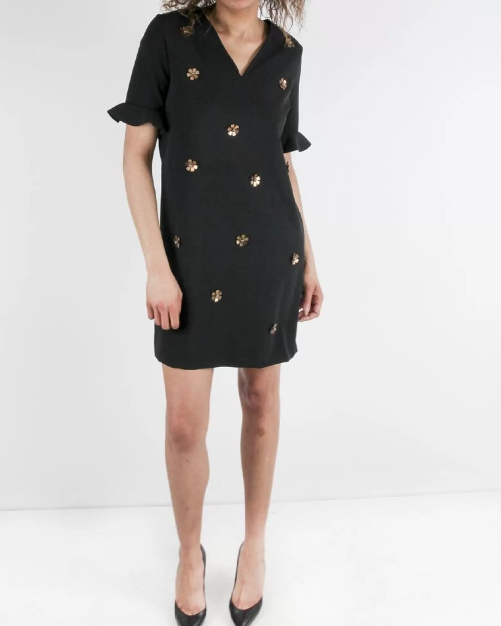 La Piscine Paris Robe en crêpe à broderies fleurs SVNTY Noir Outlet