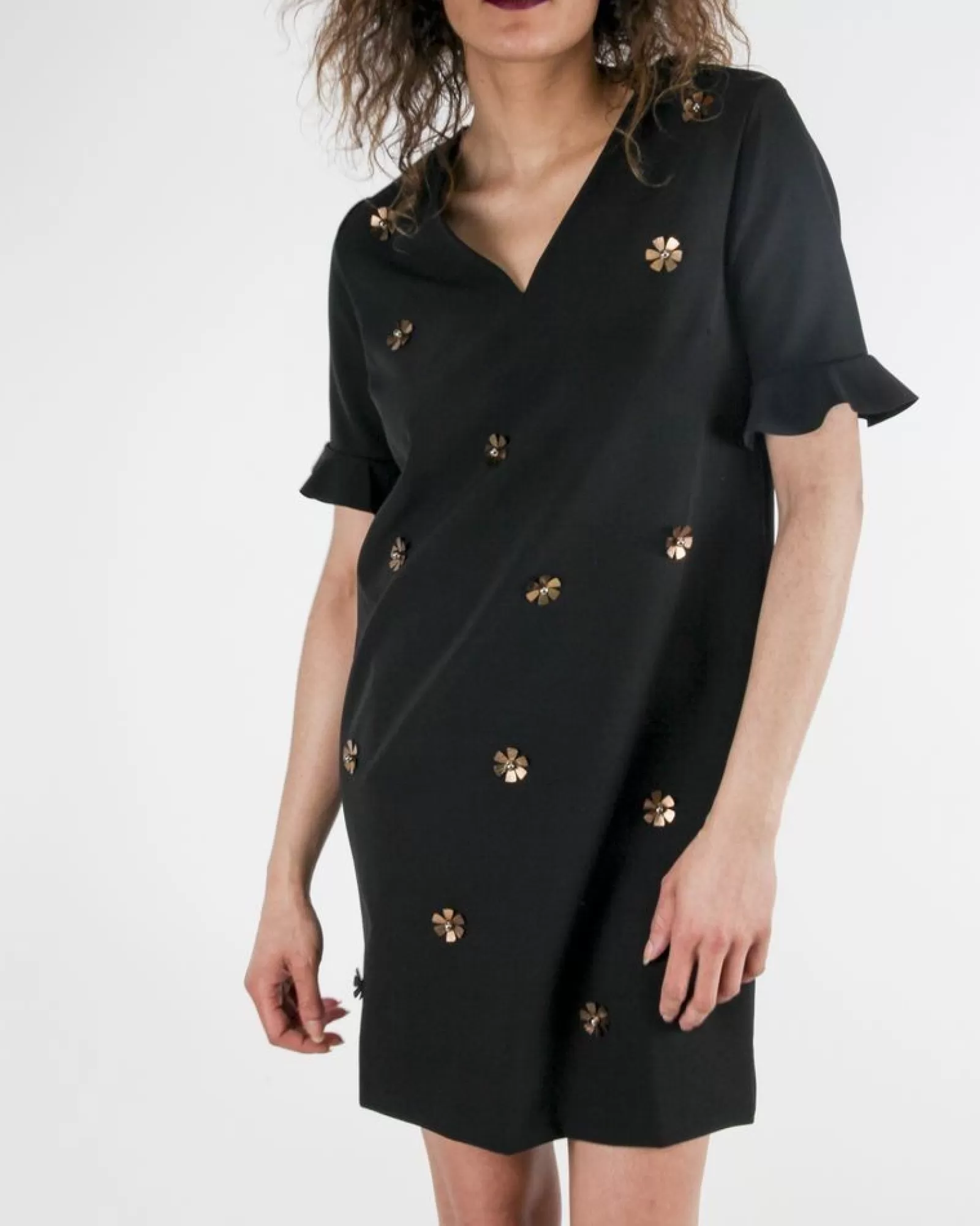 La Piscine Paris Robe en crêpe à broderies fleurs SVNTY Noir Outlet