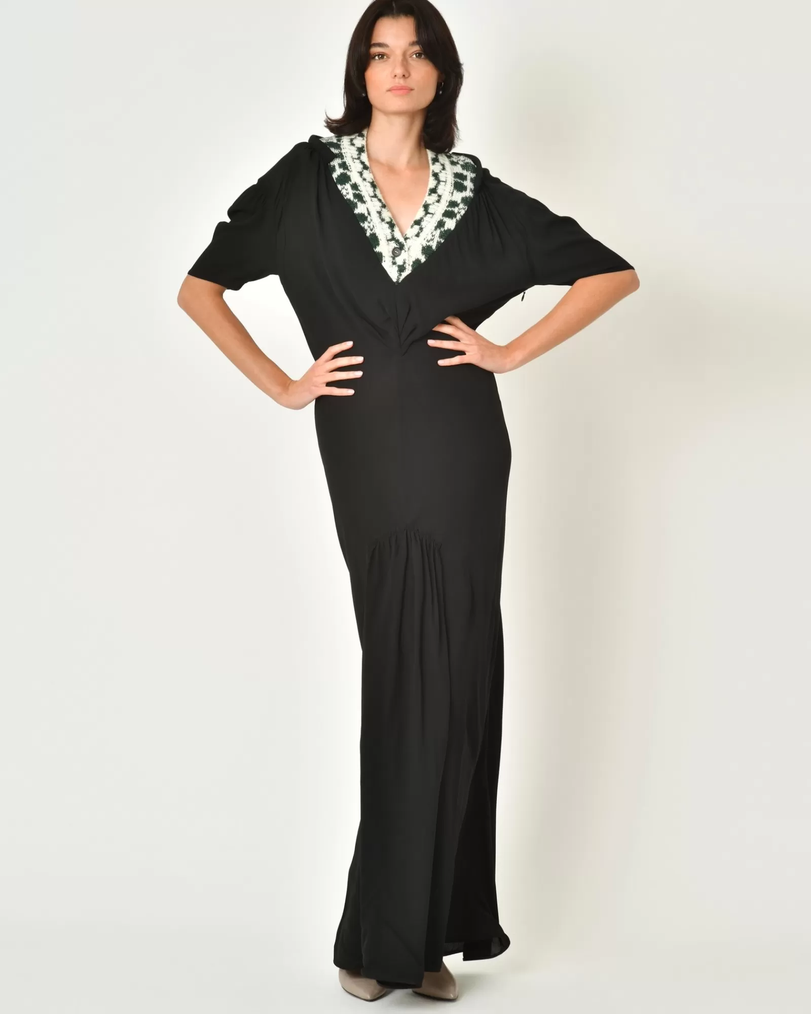 La Piscine Paris Robe en viscose avec application en laine vierge Prada Noir Outlet