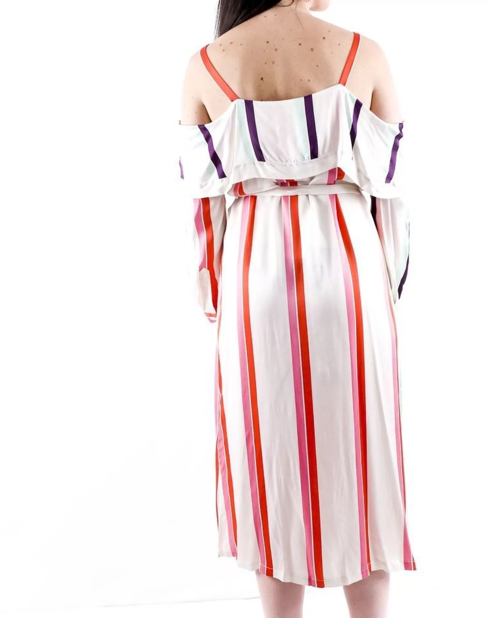 La Piscine Paris Robe façon chemise en satin à rayures colorés Isabelle he Blanc Fashion