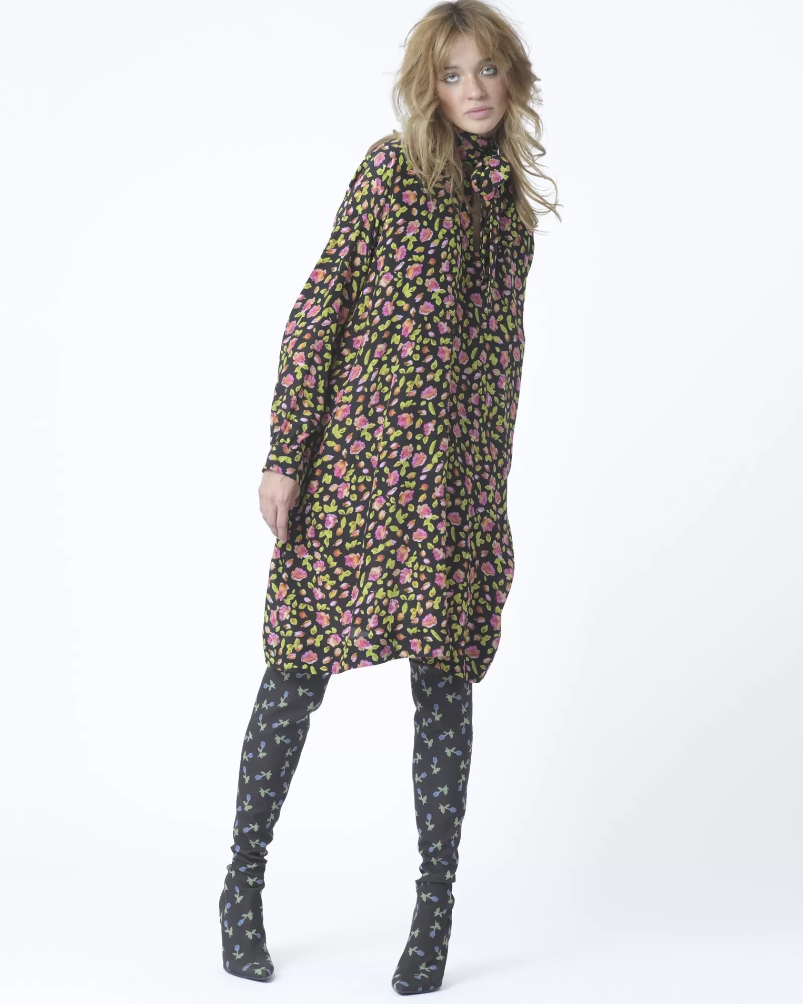 La Piscine Paris Robe fleurie en soie Balenciaga Noir Best Sale