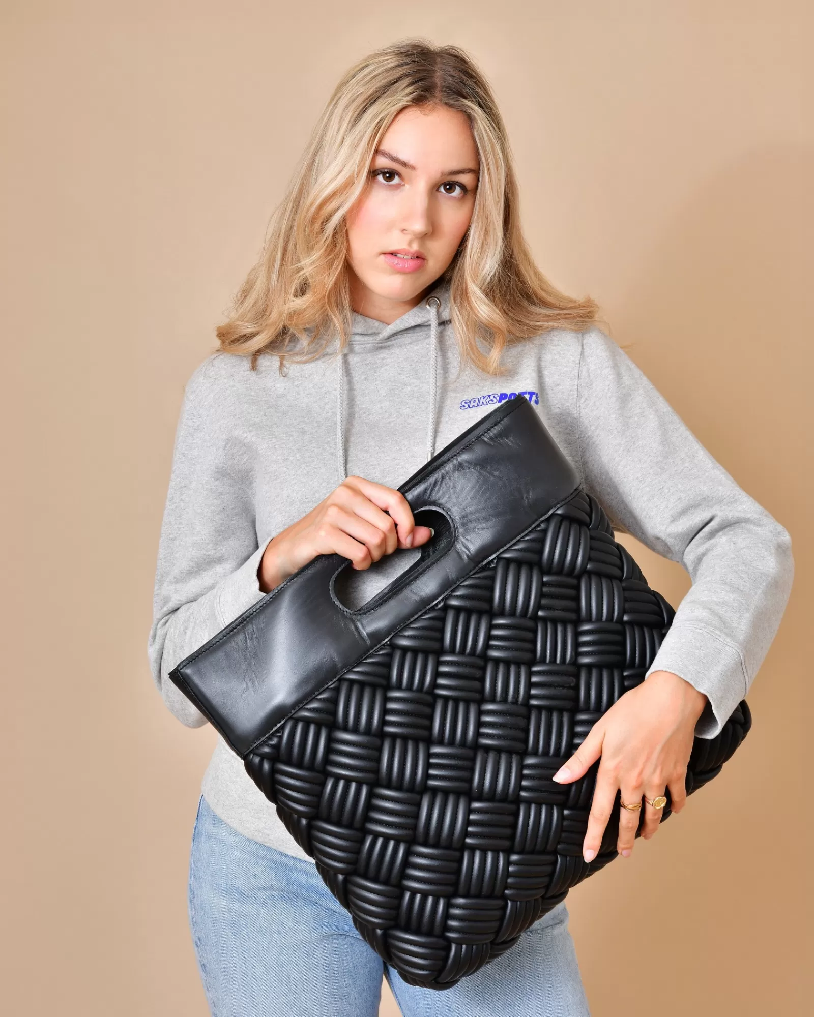 La Piscine Paris Sac à main en cuir lisse tressé Falorni Noir New