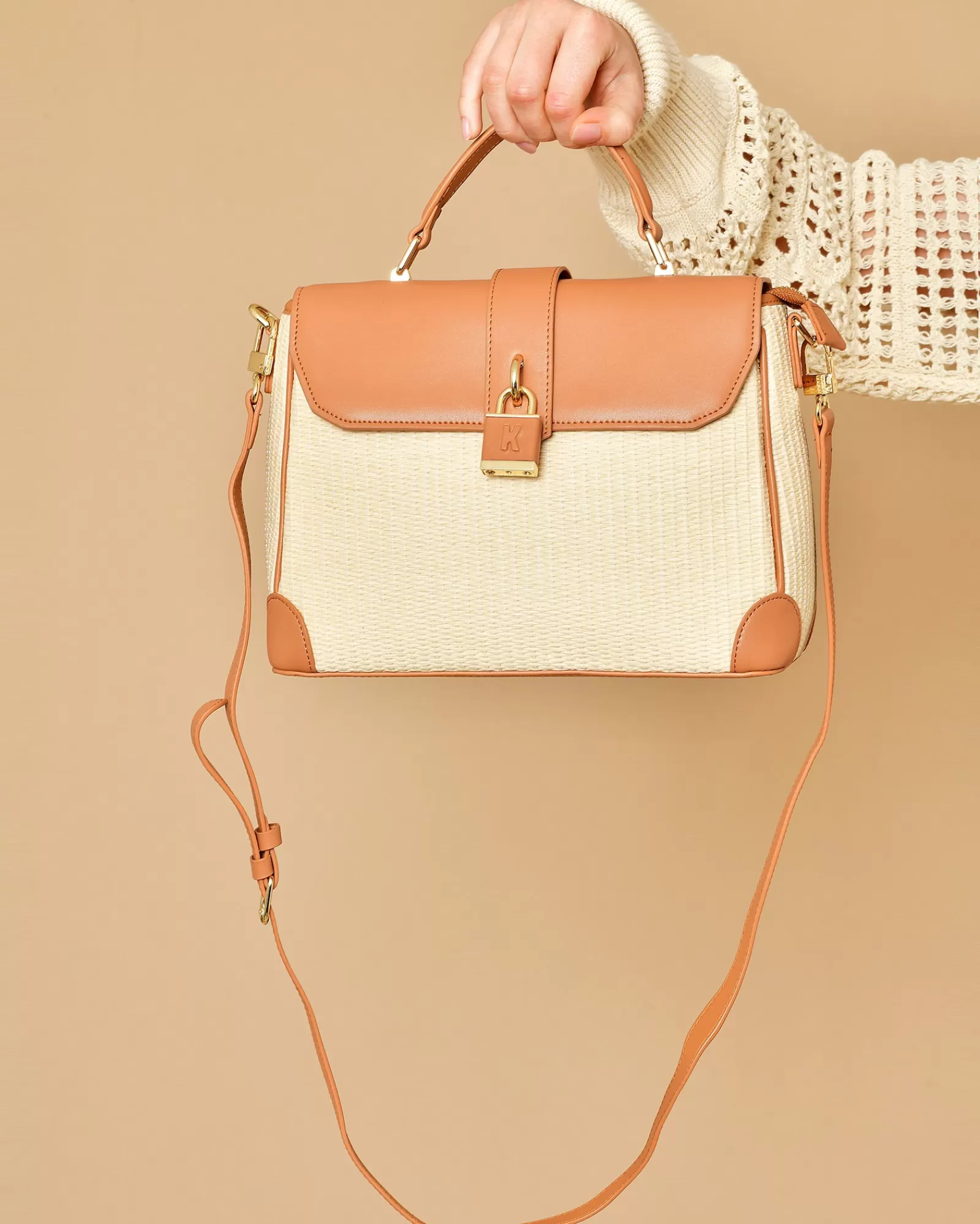 La Piscine Paris Sac à main en raphia et cuir Kassandre Beige Store
