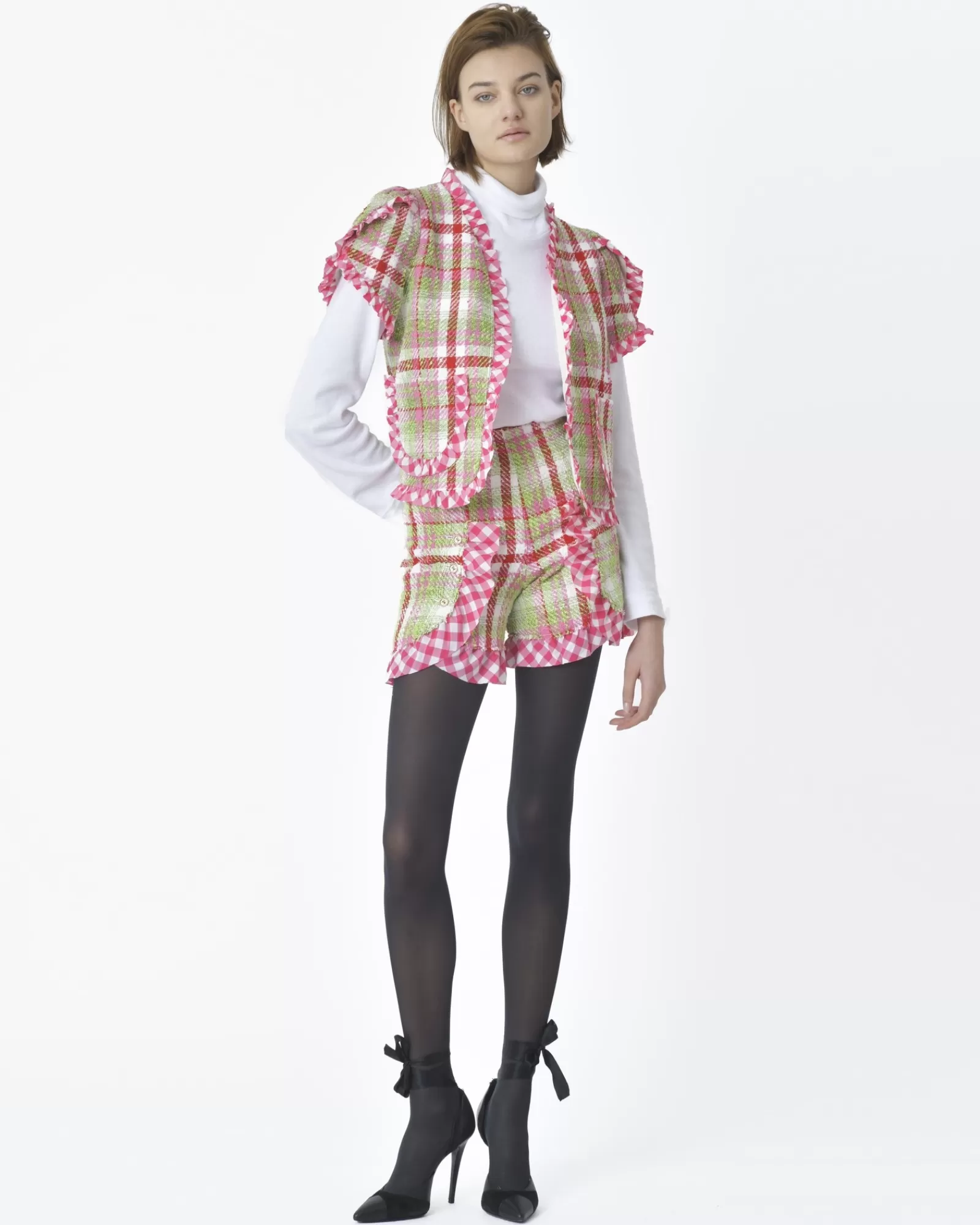 La Piscine Paris Short d'ensemble tartan rouge et vert Edward Achour Rose Discount