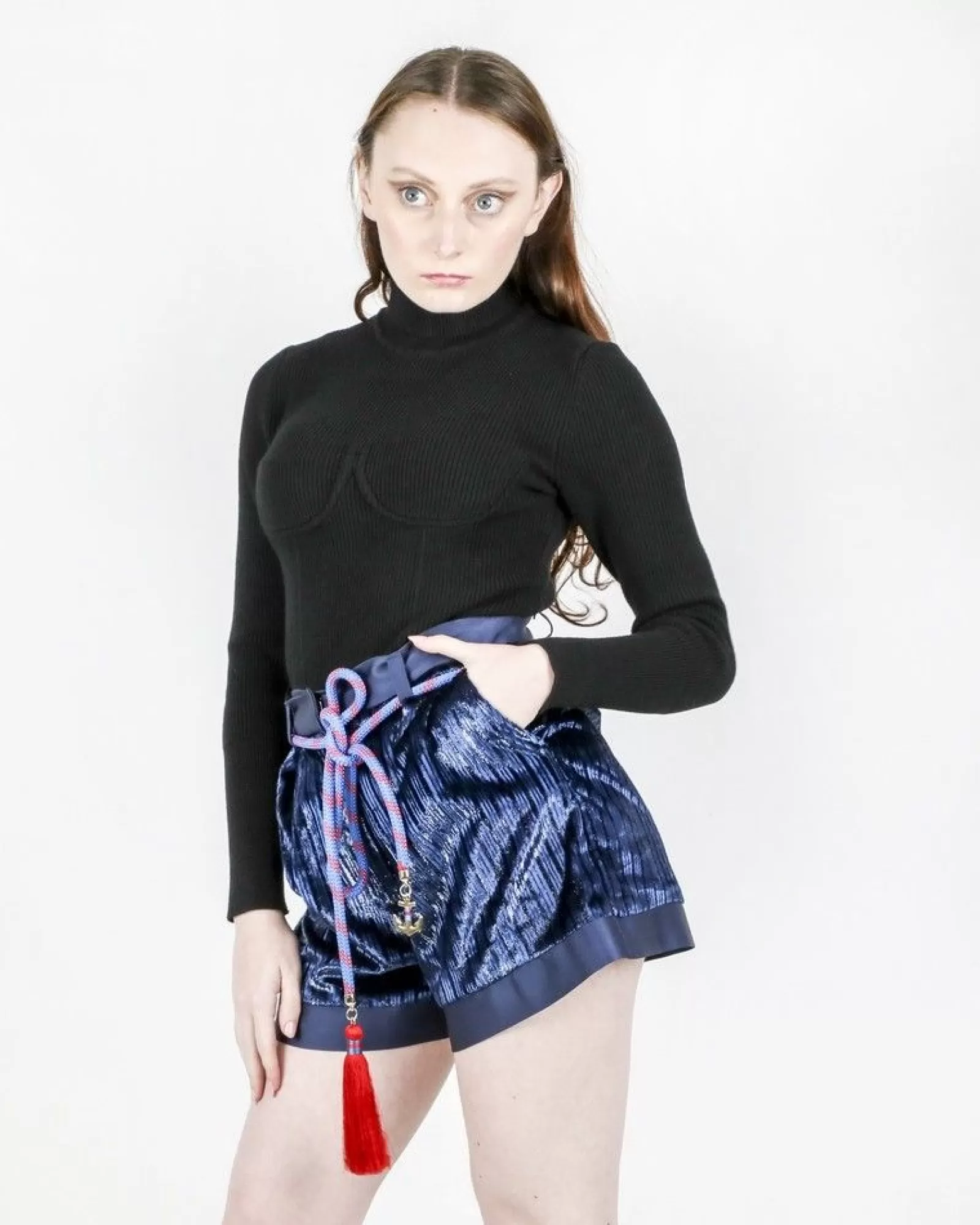 La Piscine Paris Short en velours lamé Space Simona Corsellini Bleu Store