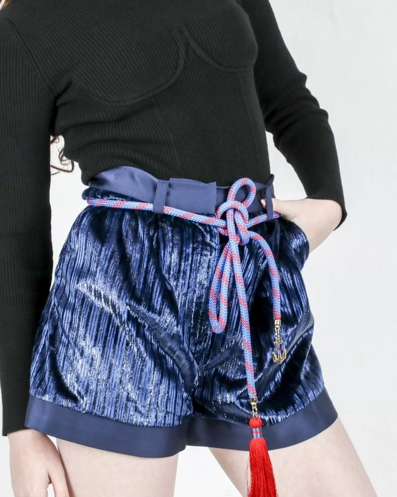La Piscine Paris Short en velours lamé Space Simona Corsellini Bleu Store