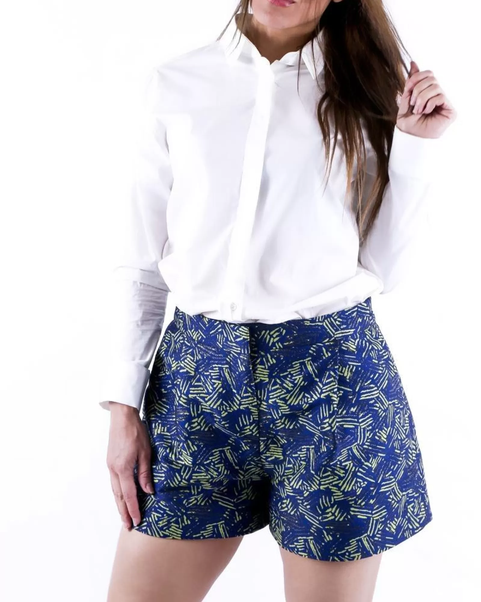 La Piscine Paris Short taille haute en crêpe à motifs abstraits vert Markus Lupfer Bleu New