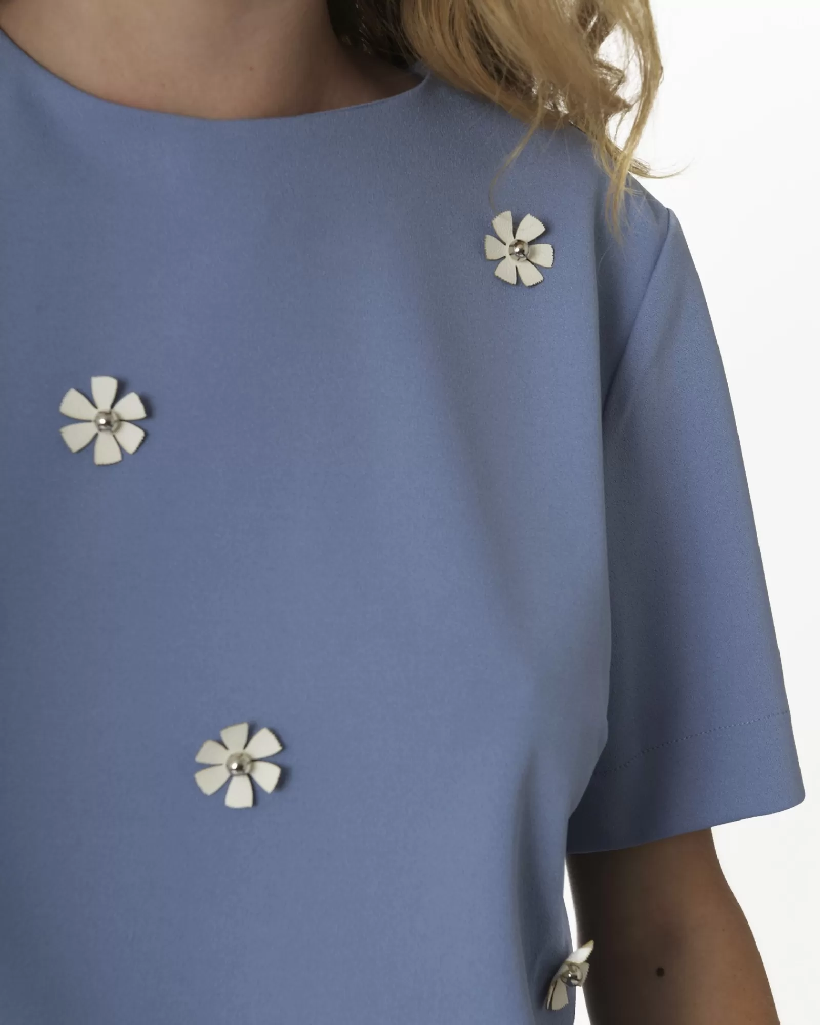 La Piscine Paris Top en crêpe à broderies floraux SVNTY Bleu Clearance