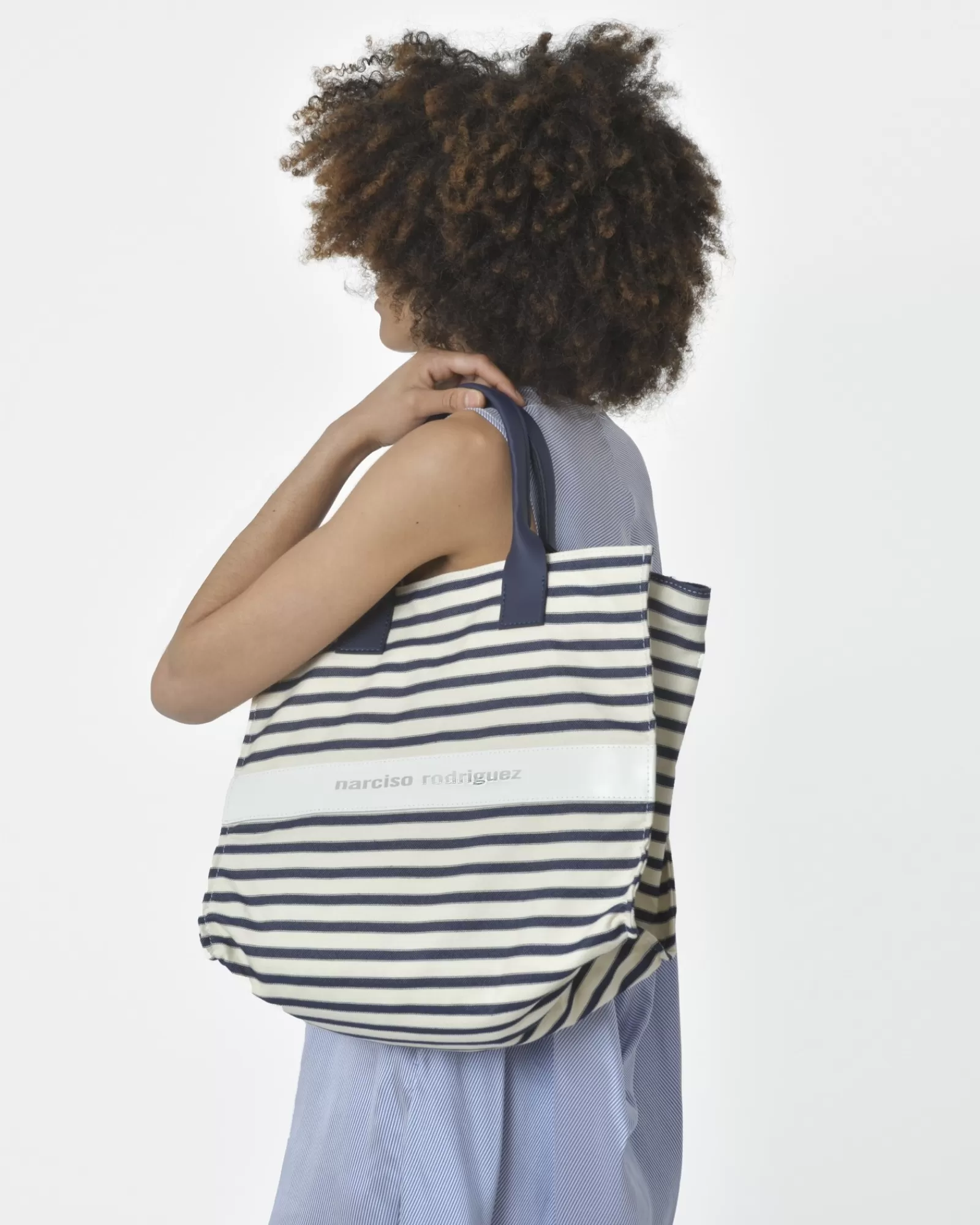 La Piscine Paris Tote bag larges rayures bleues marine et Narciso Rodriguez Blanc New