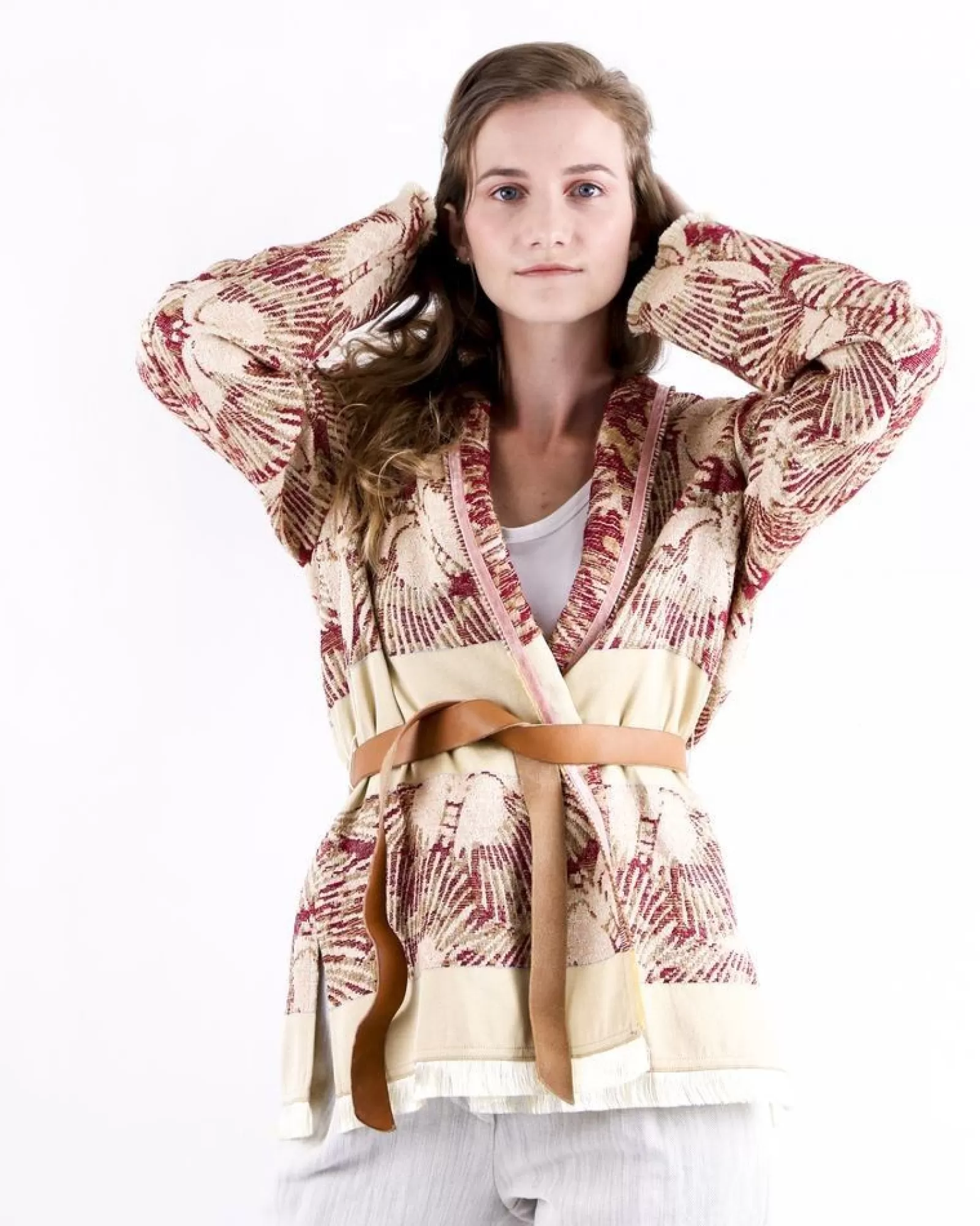 La Piscine Paris Veste d'inspiration kimono à imprimés abstraits Forte Forte Beige Store