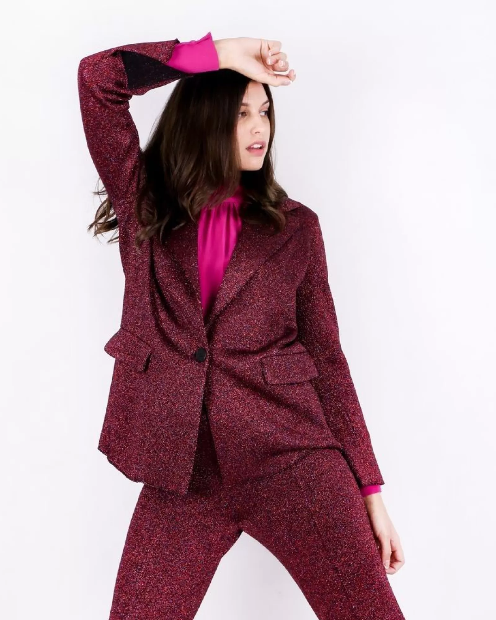 La Piscine Paris Veste blazer en laine façon lurex pailletée Nude Bordeaux Cheap