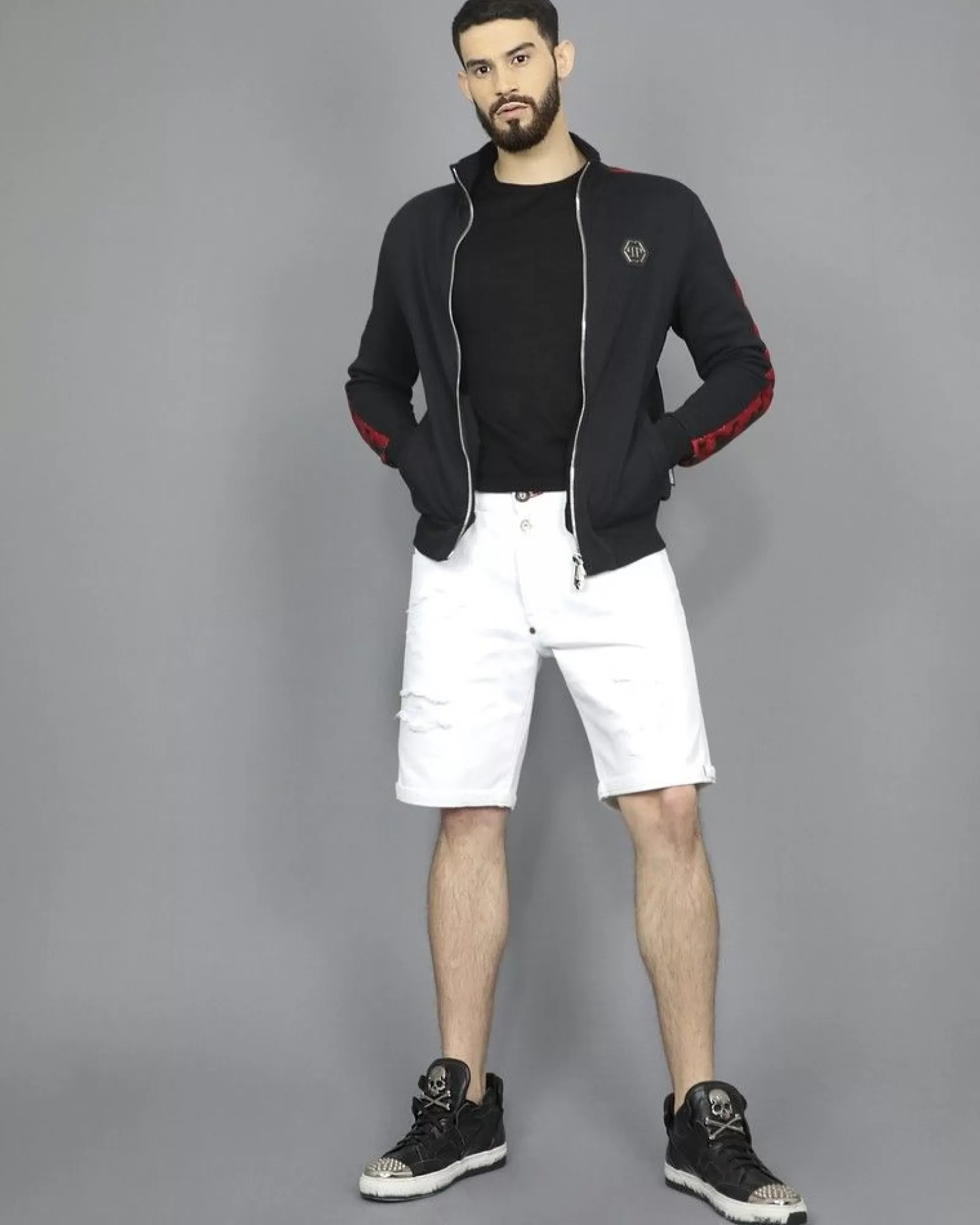 La Piscine Paris Veste de survêtement en jersey de coton appliqué Philipp Plein Noir Flash Sale