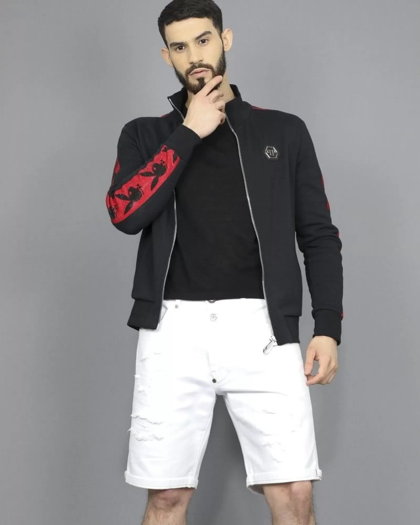 La Piscine Paris Veste de survêtement en jersey de coton appliqué Philipp Plein Noir Flash Sale