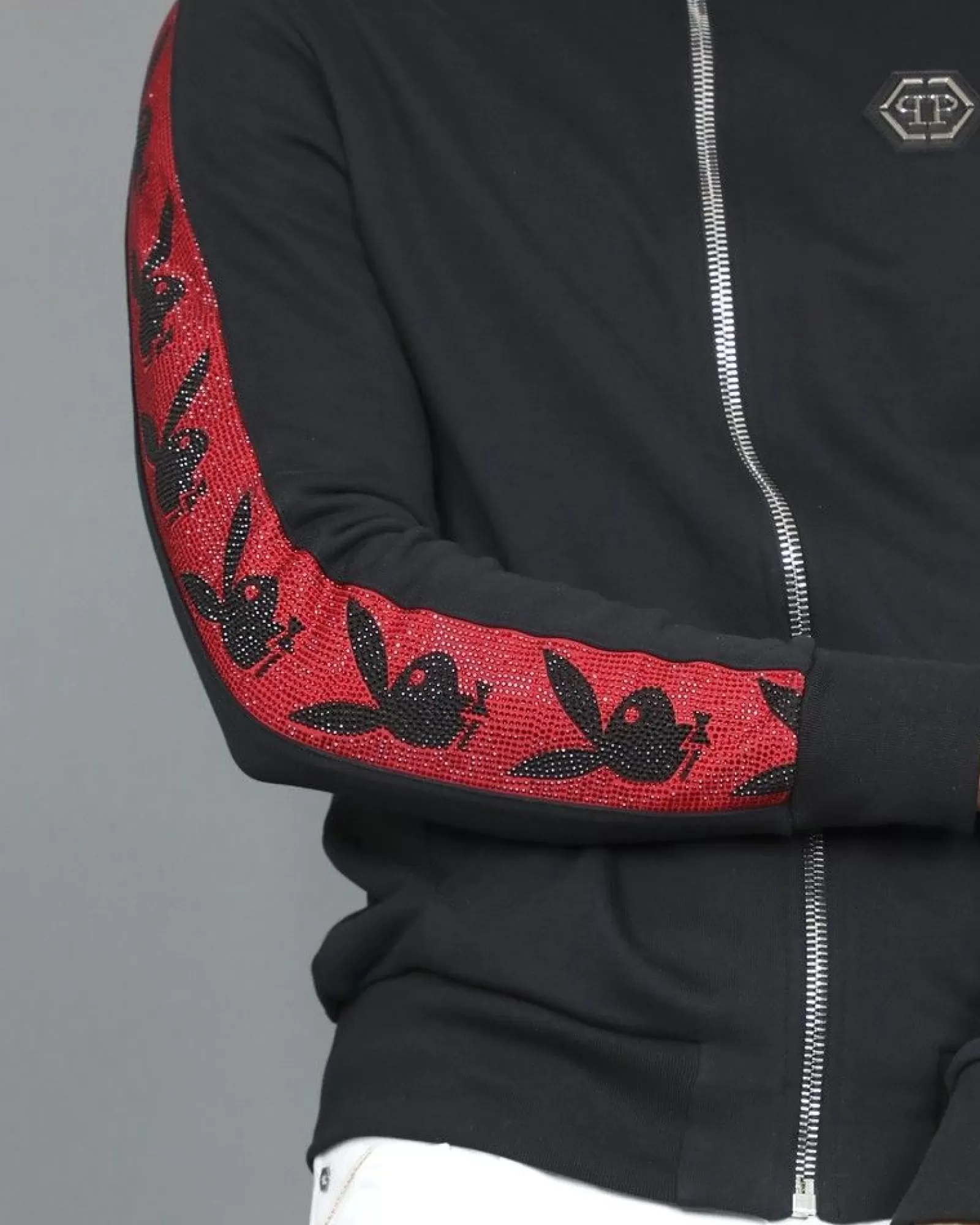 La Piscine Paris Veste de survêtement en jersey de coton appliqué Philipp Plein Noir Flash Sale