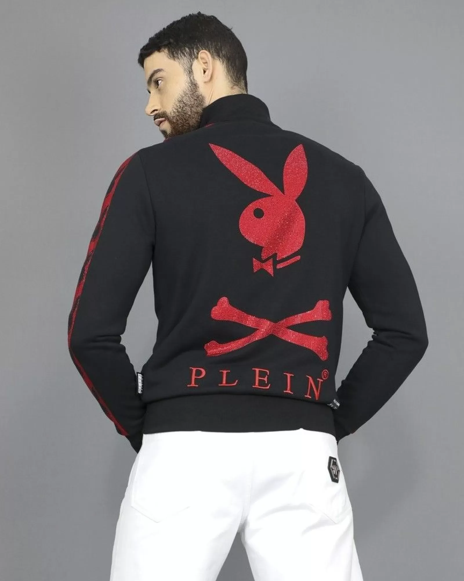 La Piscine Paris Veste de survêtement en jersey de coton appliqué Philipp Plein Noir Flash Sale