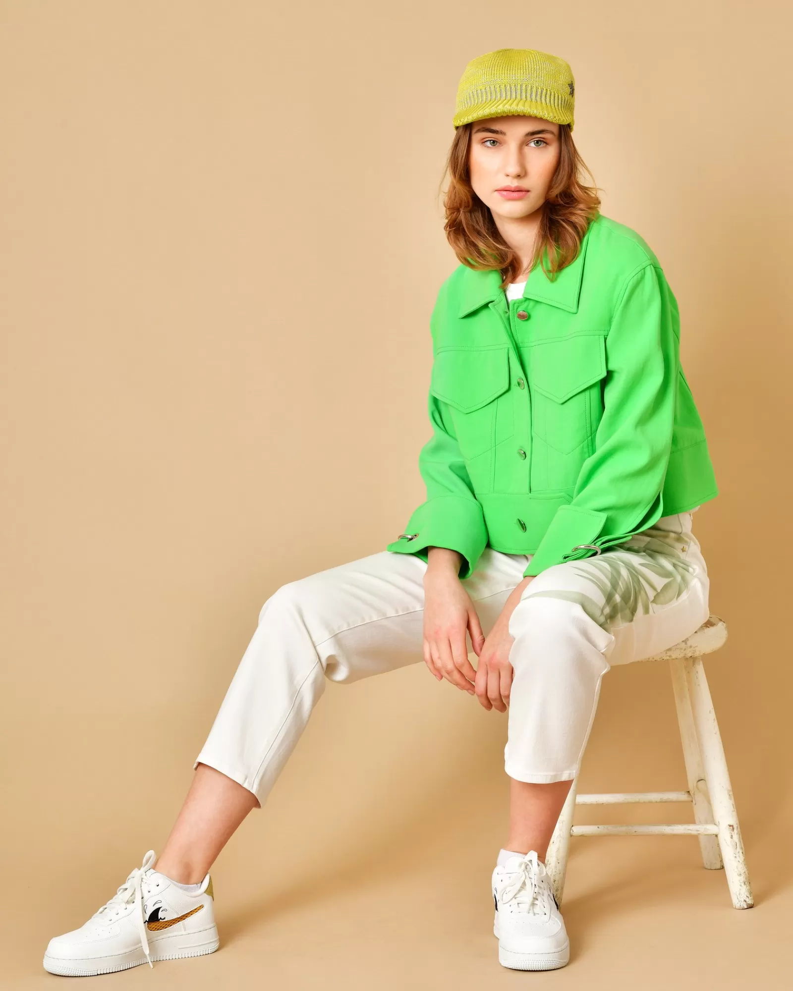 La Piscine Paris Veste en coton raccourcie Beatrice B Vert Online