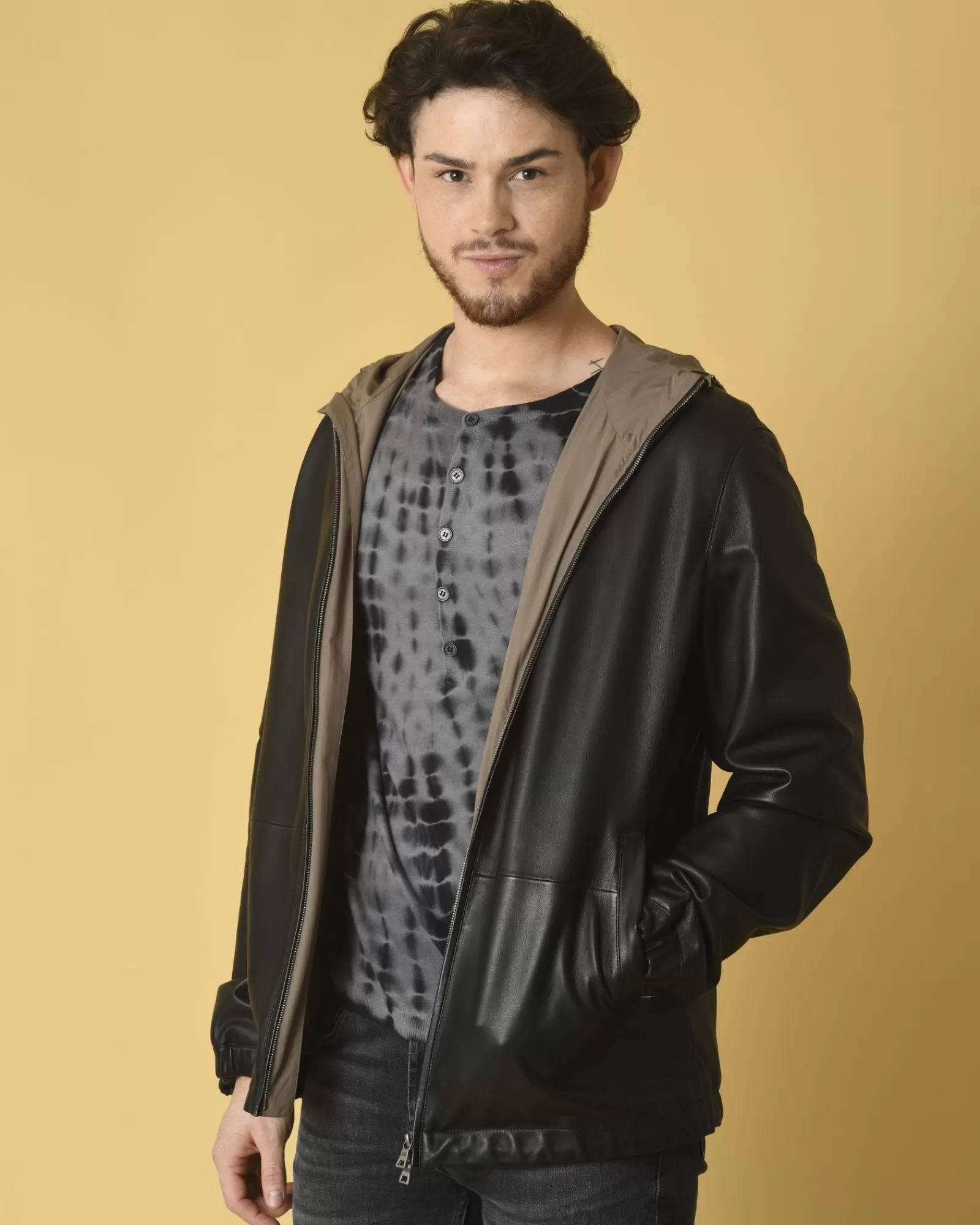 La Piscine Paris Veste en cuir à capuche imperméable Manzoni 24 Noir New