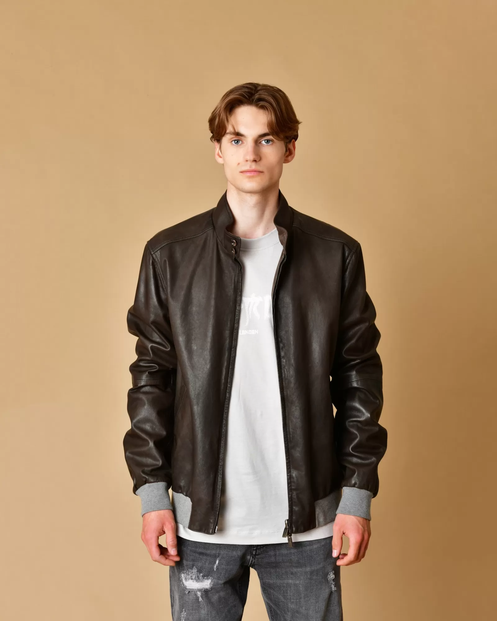 La Piscine Paris Veste en cuir façon bombers reversible Gimo’s Marron Store