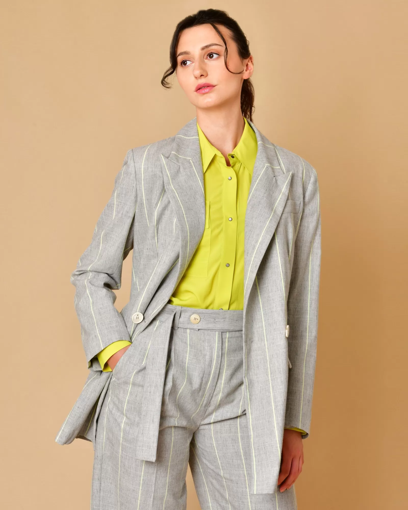 La Piscine Paris Veste en laine vierge à rayures Lorena Antoniazzi Gris Store