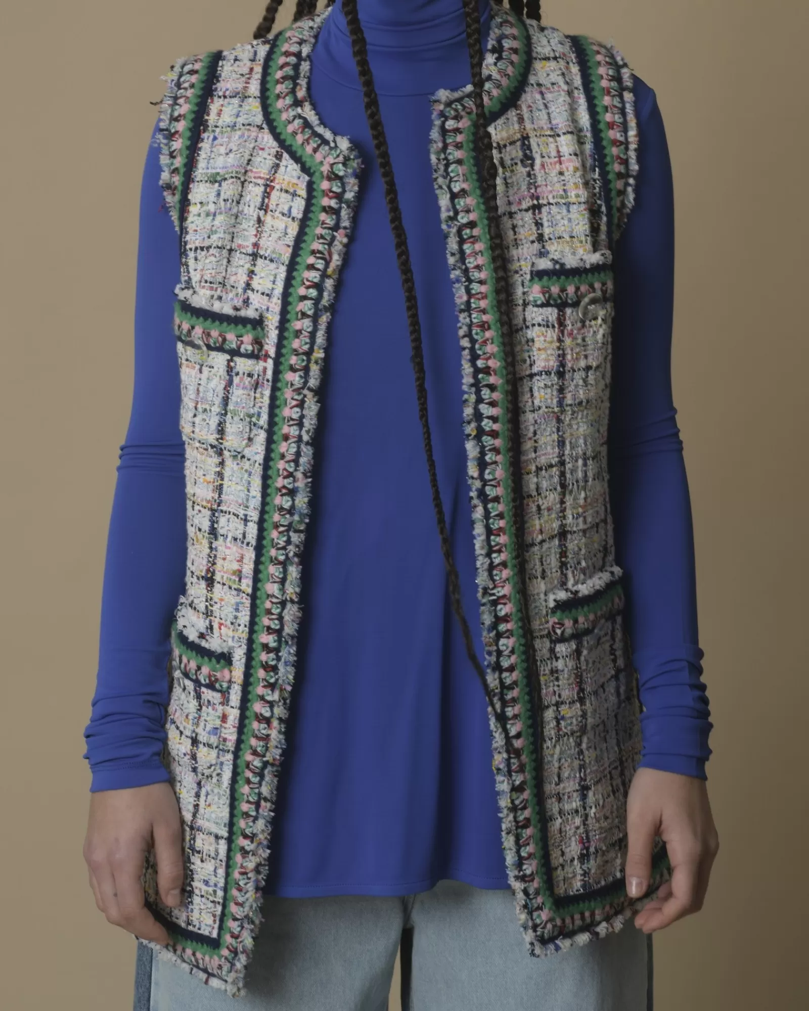 La Piscine Paris Veste en tweed sans manches Edward Achour Blanc Clearance