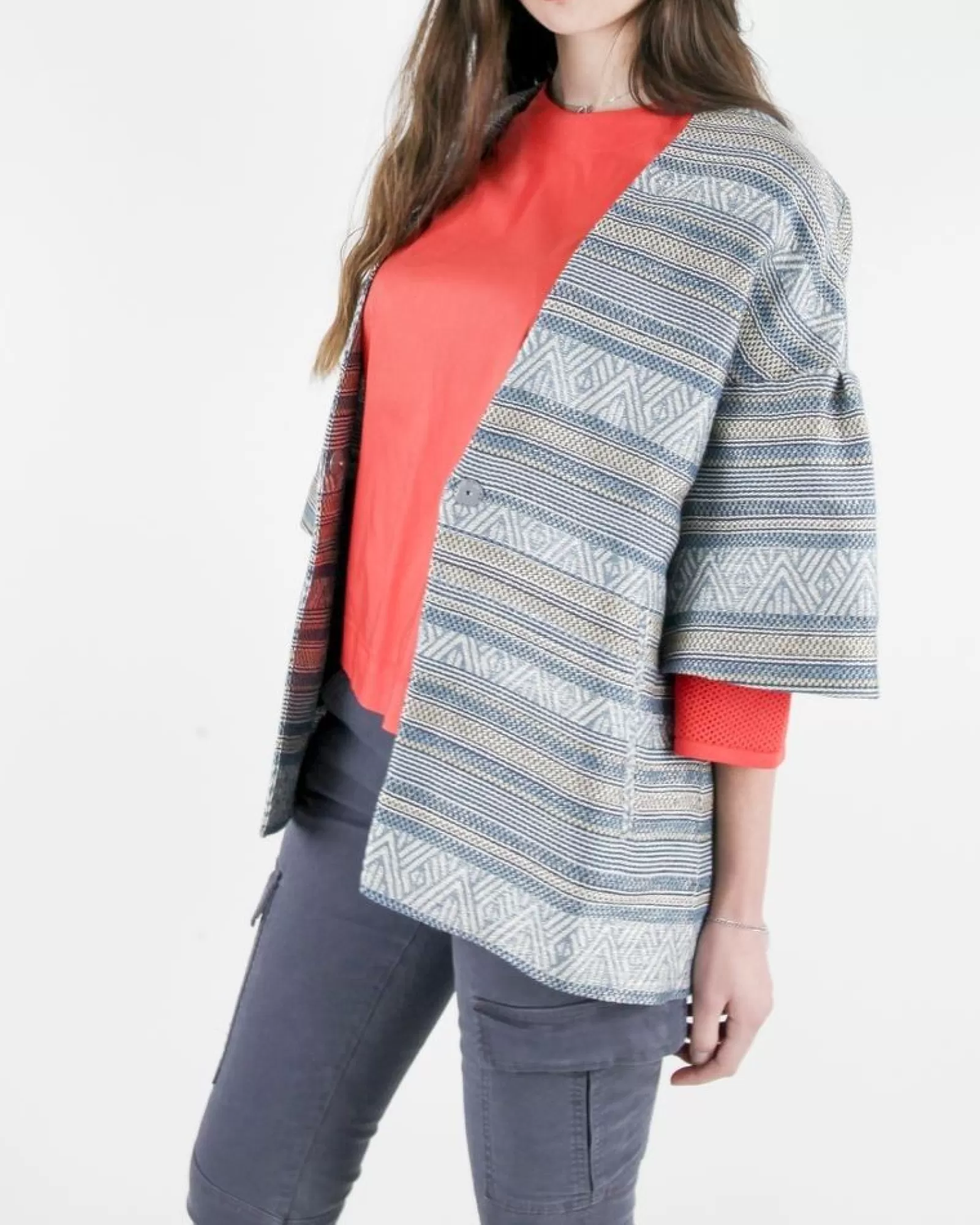 La Piscine Paris Veste léger en coton à motif ethnique Purotatto Bleu Fashion